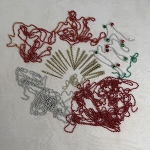 Christmas Tree Bead Garland Strands Of Red Gold Silver  Bells Gold Ice Picks
